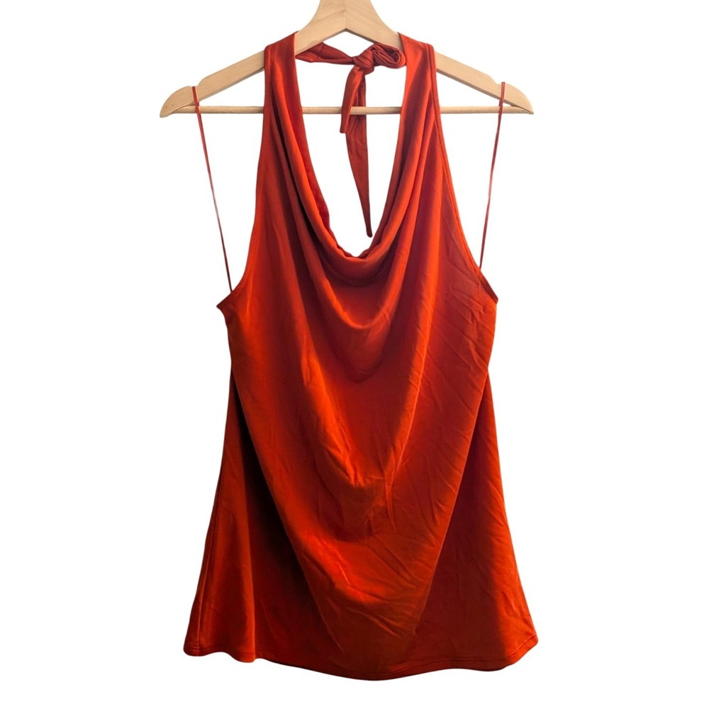 Express Orange Red Cowl Neck Halter Top Open Back Modal Blend NWT Size Large